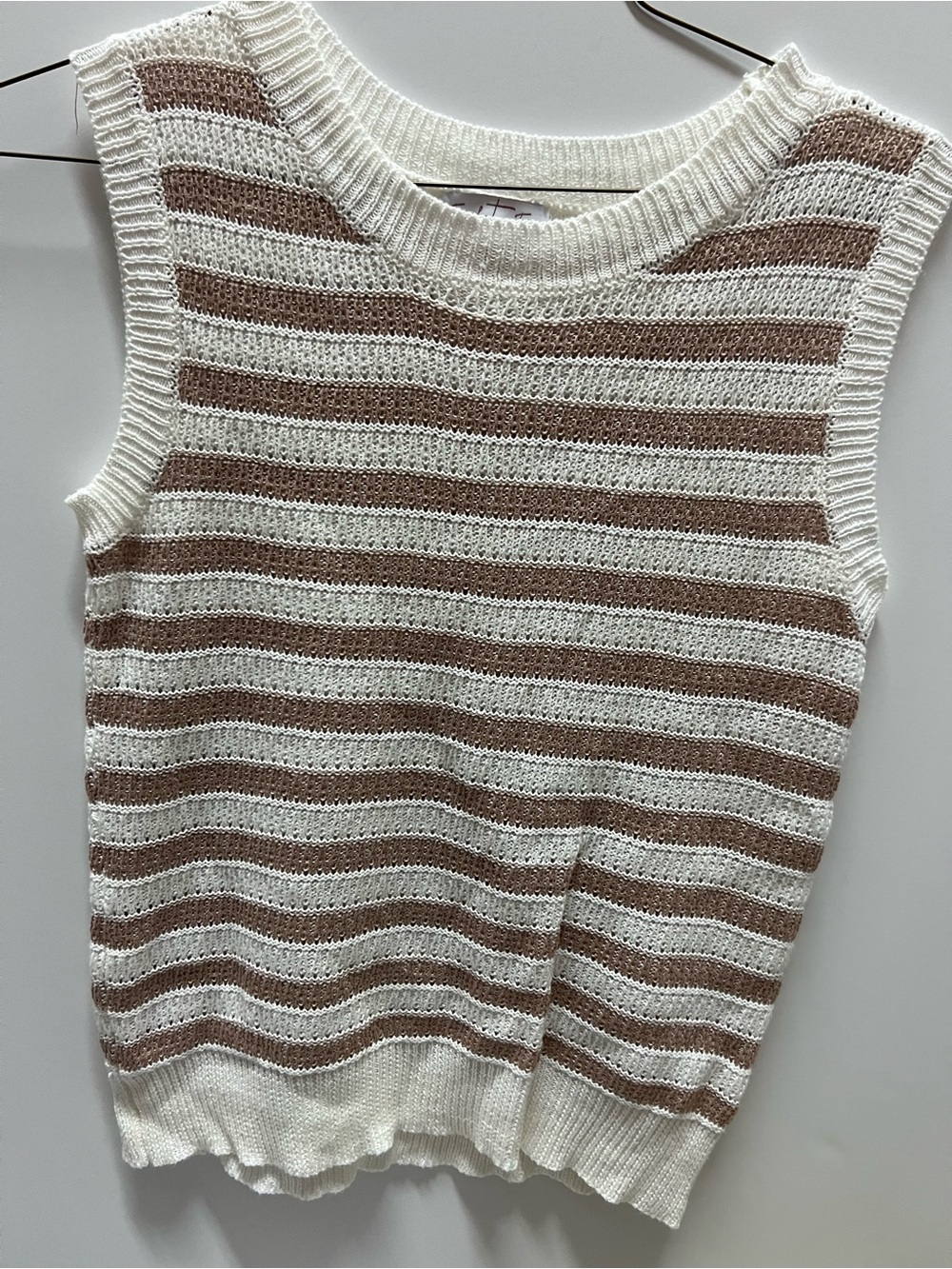 Striped Knit Sleeveless Sweater Tank - Cream & Brown